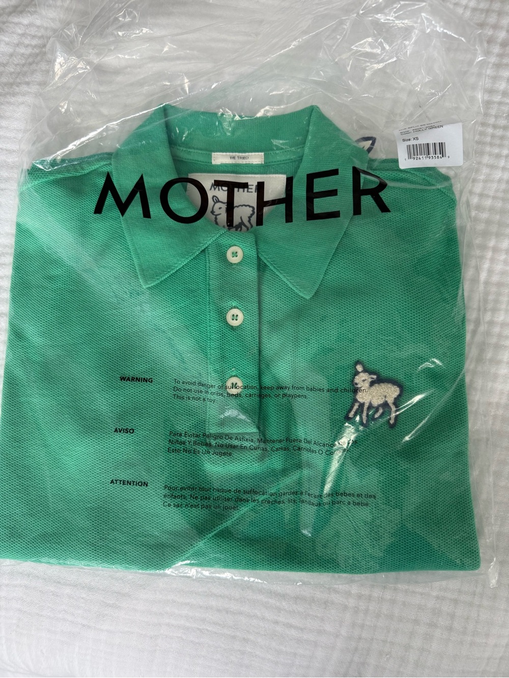 MOTHER Kids Green Polo Shirt with Lamb Embroidered Patch